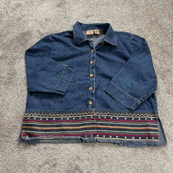 Mountain Lake Jackets & Blazers - Mountain Lake Denim Jean Jacket Womens Petite Large Button Down Embroidered Boho